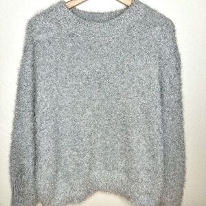 H&M Silver Tinsel Fluffy Sweater - Size MEDIUM - Metallic Silver Oversized Wide